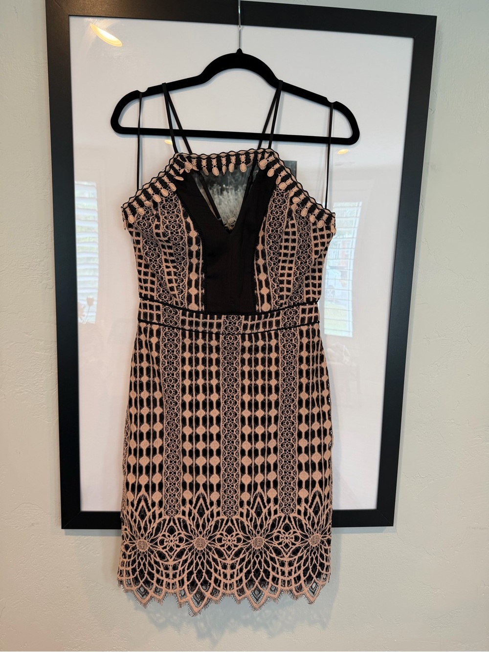 Black and Blush Lace-Overlay Spaghetti Strap Dress